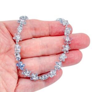 Estate Sterling Silver 925 Blue Rhinestone Flower Necklace 15"